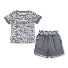 Load image into Gallery viewer, Grey camo daddy's buddy top shorts boys clothing set