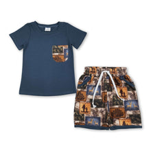 Load image into Gallery viewer, Blue short sleeves pocket top deer camo shorts boys outfits