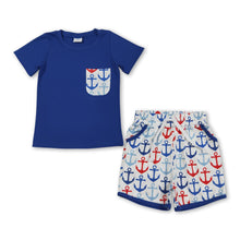 Load image into Gallery viewer, Short sleeves anchor pocket boys 4th of july outfits