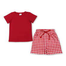 Load image into Gallery viewer, Short sleeves red top plaid shorts boys summer outfits