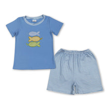 Load image into Gallery viewer, Short sleeves fish top plaid shorts kids boys outfits
