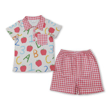 Load image into Gallery viewer, ABC apple polo shirt plaid shorts boys back to school set