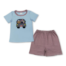 Load image into Gallery viewer, Dog flag truck embroidery kids boys 4th of july outfits