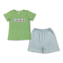 Load image into Gallery viewer, Short sleeves duck embroidery top stripe shorts boys outfits