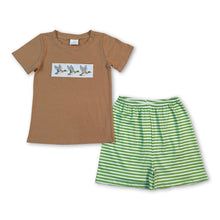 Load image into Gallery viewer, Brown duck embroidery top stripe shorts kids boys outfits