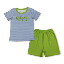 Load image into Gallery viewer, Stripe short sleeves fish embroidery kids boys outfits