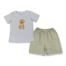 Load image into Gallery viewer, Short sleeves plaid dog embroidery top shorts boys outfits