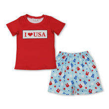 Load image into Gallery viewer, Short sleeves I love USA top shorts boys 4th of july outfit