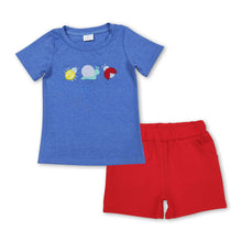 Load image into Gallery viewer, Blue snail embroidery top shorts kids boys outfits