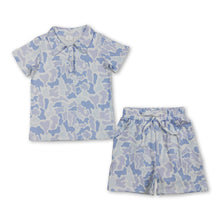 Load image into Gallery viewer, Light blue camo polo shirt shorts kids boys summer outfits
