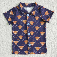 Load image into Gallery viewer, Highland cow short sleeve boy summer polo shirt