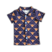 Load image into Gallery viewer, Highland cow short sleeve boy summer polo shirt
