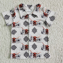 Load image into Gallery viewer, Aztec cow short sleeve kids boy polo shirt