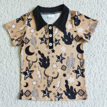 Load image into Gallery viewer, Short sleeve cactus cow print boy summer shirt