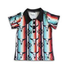 Load image into Gallery viewer, Aztec bull skull short sleeve boy western shirt