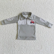 Load image into Gallery viewer, Tractor plaid zipper grey shirt kids boy pullover
