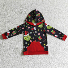 Load image into Gallery viewer, Green face candy cane gift kids Christmas hoodie