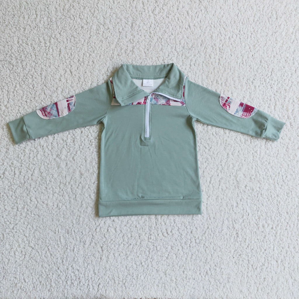Reindeer plaid solid cotton kids boy Christmas zipper pullover