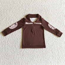Load image into Gallery viewer, Cow print brown cotton boy western zipper pullover