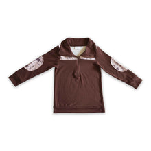 Load image into Gallery viewer, Cow print brown cotton boy western zipper pullover