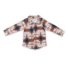 Load image into Gallery viewer, Khaki aztec kids boy western polo shirt
