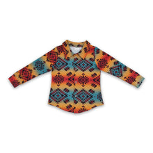 Load image into Gallery viewer, Turquoise aztec kids boy western button up shirt
