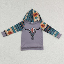 Load image into Gallery viewer, Bull skull aztec kids boy western hoodie