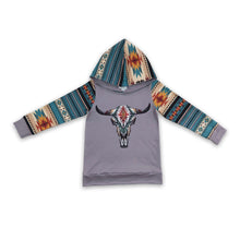 Load image into Gallery viewer, Bull skull aztec kids boy western hoodie