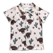 Load image into Gallery viewer, Highland cow cactus short sleeves kids boy button up shirt