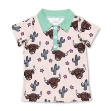 Load image into Gallery viewer, Short sleeves highland cow cactus boys summer polo shirt