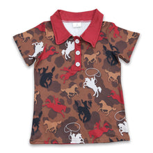Load image into Gallery viewer, Short sleeves horse rodeo kids boy polo shirt