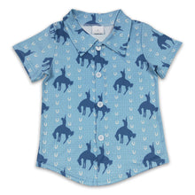 Load image into Gallery viewer, Blue short sleeves rodeo boy button up shirt