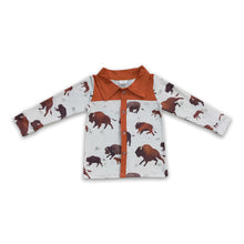 Load image into Gallery viewer, Brown long sleeves cow kids boy western button up shirt