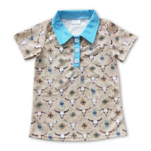 Load image into Gallery viewer, Bull skull waffle milk silk kids boy western polo shirt