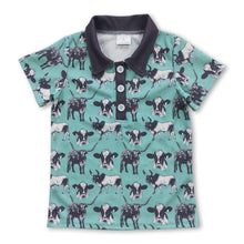 Load image into Gallery viewer, Cow short sleeves kids boy western polo shirt