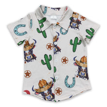 Load image into Gallery viewer, Cow cactus short sleeves boy western button up shirt