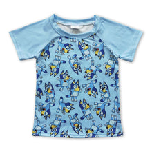 Load image into Gallery viewer, Blue dog short sleeves raglan kids boy top