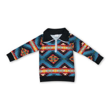 Load image into Gallery viewer, Turquoise aztec long sleeves kids western zipper pullover