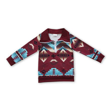 Load image into Gallery viewer, Turquoise brown aztec kids western zipper pullover