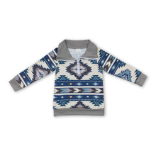 Load image into Gallery viewer, Blue grey aztec long sleeves kids western zipper pullover