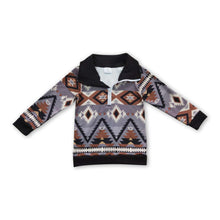 Load image into Gallery viewer, Grey brown aztec long sleeves kids western zipper pullover
