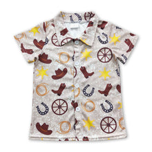 Load image into Gallery viewer, Boots short sleeves western kids boy button up shirt
