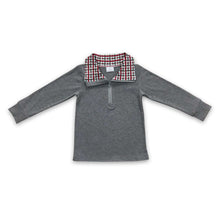 Load image into Gallery viewer, Grey cotton red and green plaid kids Christmas zipper pullover