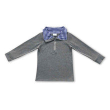 Load image into Gallery viewer, Grey cotton blue plaid kids boy zipper pullover