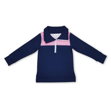 Load image into Gallery viewer, Navy cotton red plaid kids boy zipper pullover
