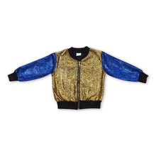 Load image into Gallery viewer, Blue gold zipper girls winter coat