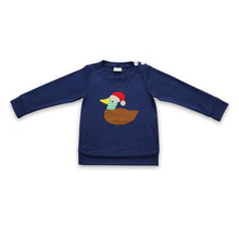 Load image into Gallery viewer, Duck Christmas hat navy kids shirt