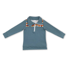 Load image into Gallery viewer, Brown blue plaid long sleeves kids fall pullover