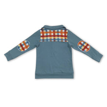 Load image into Gallery viewer, Brown blue plaid long sleeves kids fall pullover