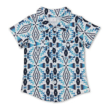Load image into Gallery viewer, Turquoise white aztec baby boy western button up shirt